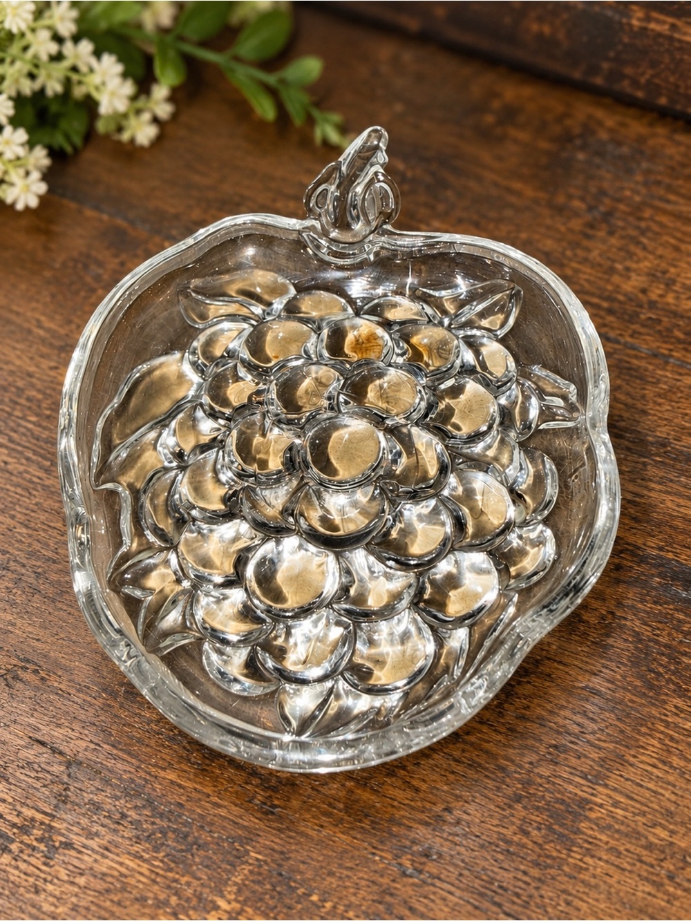 Vintage Anchor Hocking Clear Glass Grape Cluster Trinket Candy Dish 4.5”